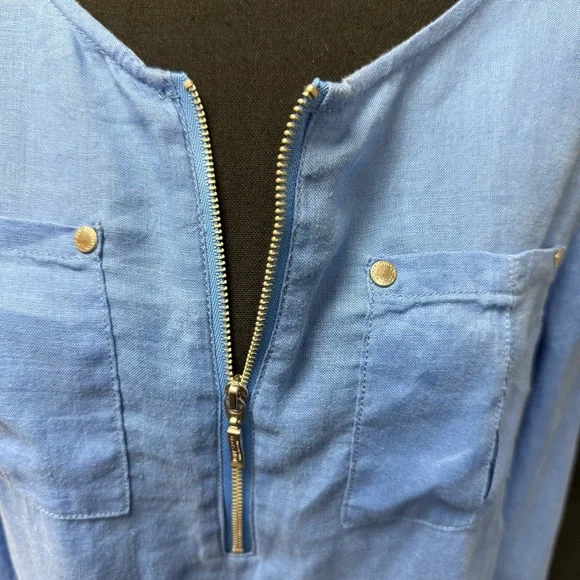Jones New York 100% Linen Blue Zip Front Top – Size M - Picture 2 of 9